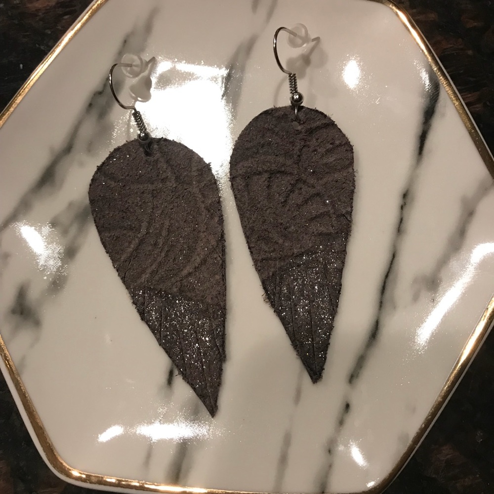Handmade hand painted leather feather earrings
